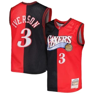 Allen Iverson Philadelphia 76ers Hardwood Classics Personalisable 2000/01 Split Swingman Jersey Black/Red