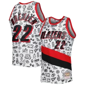 Clyde Drexler Portland Trail Blazers 1991 92 Hardwood Classics Doodle Refiné Swingman Jersey White
