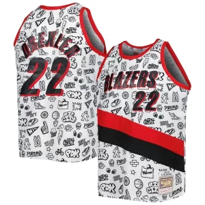 Clyde Drexler Portland Trail Blazers 1991/92 Hardwood Classics Doodle Swingman Player Confortable Jersey White