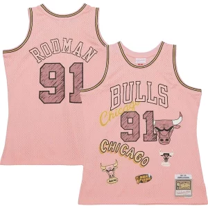Dennis Rodman Chicago Bulls 1997/98 Haut de gamme Swingman Sidewalk Sketch Jersey Pink