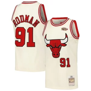 Dennis Rodman Chicago Bulls Superbe Chainstitch Swingman Jersey Cream