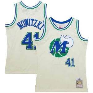 Dirk Nowitzki Dallas Mavericks Chainstitch Swingman Élégant Jersey Cream