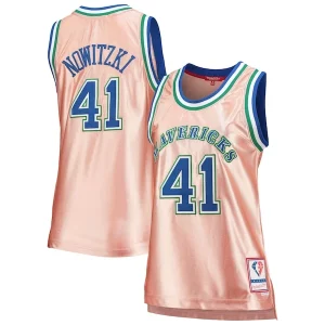 Dirk Sophistiqué Nowitzki Dallas Mavericks Women's 75th Anniversary Rose Gold 1998 Swingman Jersey Pink