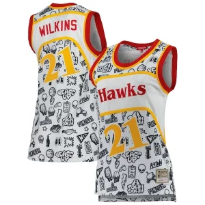 Dominique Wilkins Atlanta Hawks Women's 1986 Doodle Swingman Jersey White Uniques