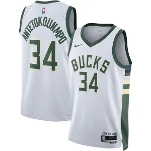 Giannis Antetokounmpo Milwaukee Bucks Nike Unisex Swingman Jersey Association Tendance Edition White/Hunter Green