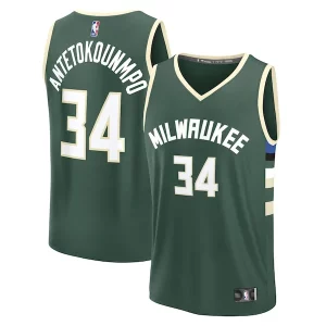 Giannis Charming Antetokounmpo Milwaukee Bucks Fast Break Replica Player Jersey Icon Edition Hunter Green