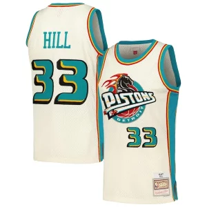 Grant Uniques Hill Detroit Pistons Chainstitch Swingman Jersey Cream