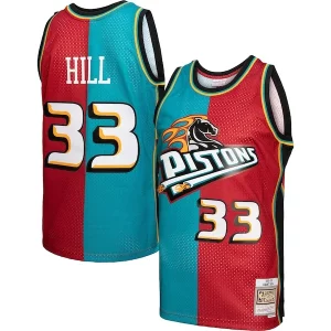 Grant Hill Incontournable Detroit Pistons Hardwood Classics 1999/00 Split Swingman Jersey Teal/Red