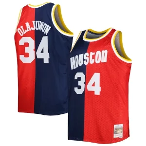 Hakeem Olajuwon Houston Rockets Big & Tall Haut de gamme Hardwood Classics 1993/94 Split Swingman Jersey Navy/Red