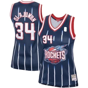 Hakeem Olajuwon Houston Rockets Women's Hardwood Classics Swingman Charming Jersey Navy/Red