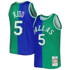 Jason Kidd Dallas Mavericks Hardwood Classics 1994/95 Split Exquisite Swingman Jersey Blue/Green