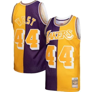 Jerry West Los Angeles Exceptionnel Lakers Hardwood Classics 1971/72 Split Swingman Jersey Purple/Gold