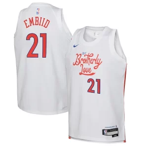 Joel Embiid Philadelphia 76ers Nike Youth 2022/23 Swingman Jersey Éclatant City Edition White