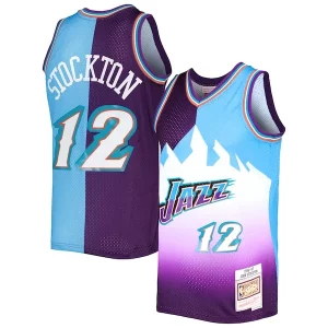 John Stockton Utah Jazz Hardwood Classics Refiné 1996/97 Split Swingman Jersey Purple/Turquoise