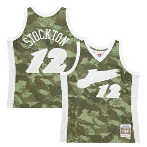 John Stockton Utah Jazz Hardwood Classics Charming 1998/99 Ghost Green Swingman Jersey Camo