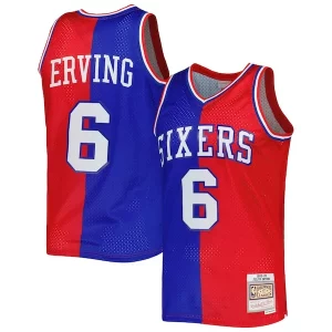 Julius Erving Philadelphia 76ers Hardwood Classics 1982/83 Split Swingman Unique Jersey Royal/Red