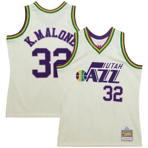 Karl Malone Utah Jazz Chainstitch Luxueux Swingman Jersey Cream