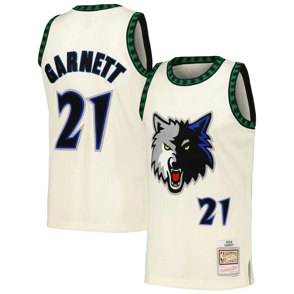 Kevin Garnett Minnesota Timberwolves Chainstitch Swingman Jersey Cream Premium