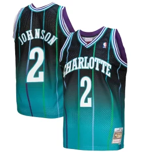 Larry Johnson Charlotte Hornets 1992/93 Hardwood Classics Fadeaway Swingman Confortable Player Jersey Teal/Black