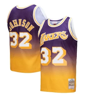 Magic Johnson Los Angeles Lakers 1984/85 Hardwood Classics Fadeaway Swingman Player Jersey Gold/Purple Refiné