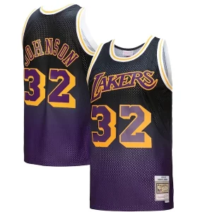 Magic Johnson Los Angeles Lakers 1984/85 Hardwood Classics Fadeaway Haut de gamme Swingman Player Jersey Purple/Black/Gold
