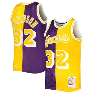 Magic Johnson Prime Los Angeles Lakers Hardwood Classics 1984/85 Split Swingman Jersey Purple/Gold