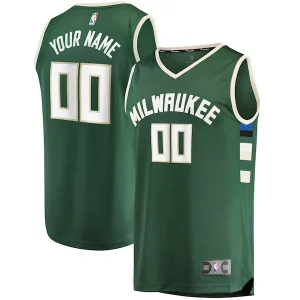 Milwaukee Bucks Youth Fast Break Custom Replica Jersey Hunter Green Personalisable Icon Edition
