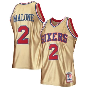 Moses Malone Philadelphia 76ers Charming 75th Anniversary 1982/83 Hardwood Classics Swingman Jersey Gold