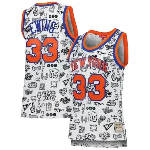 Patrick Ewing New York Knicks Premium Women's 1991 Doodle Swingman Jersey White
