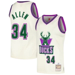 Ray Charming Allen Milwaukee Bucks Chainstitch Swingman Jersey Cream