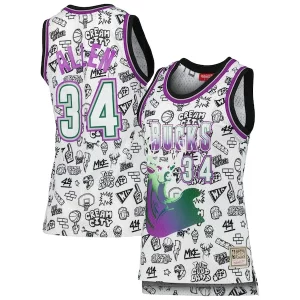 Ray Authentique Allen Milwaukee Bucks Women's 1996 Doodle Swingman Jersey White