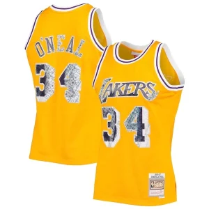 Shaquille Captivant O'Neal Los Angeles Lakers 1996 97 Hardwood Classics NBA 75th Anniversary Diamond Swingman Jersey Gold