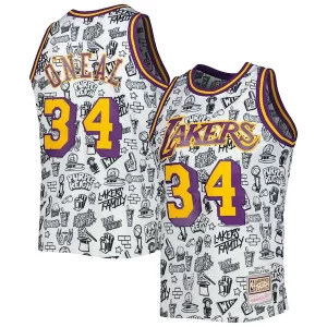 Shaquille O'Neal Los Angeles Lakers 1996/97 Hardwood Classics Doodle Swingman Luxueux Jersey White