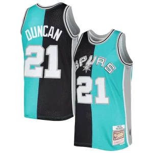Tim Duncan Sophistiqué San Antonio Spurs Hardwood Classics 1998/99 Split Swingman Jersey Black/Teal