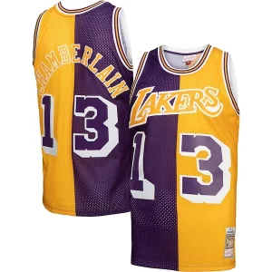 Wilt Chamberlain Los Angeles Lakers Hardwood Classics 1971/72 Split Swingman Jersey Purple/Gold Exceptionnel